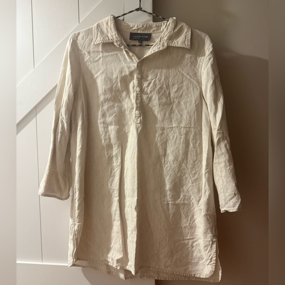 100% Linen Jones New York Signature Tunic Button Top